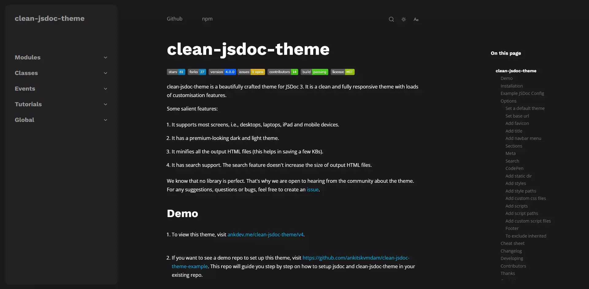 Plantilla clean-jsdoc-theme para JSDoc